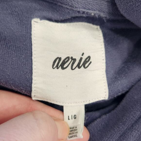 Aerie Velour Cropped Hoodie Oversized Fit Pullover Loungewear Purple Size Large - Picture 6 of 9